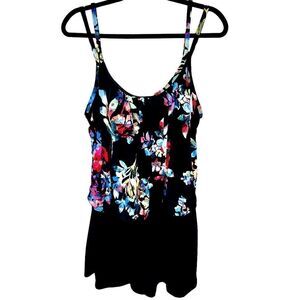 Azul Floral One Piece Swimsuit Built in Shorts Colorful Flowers Bathing Suit